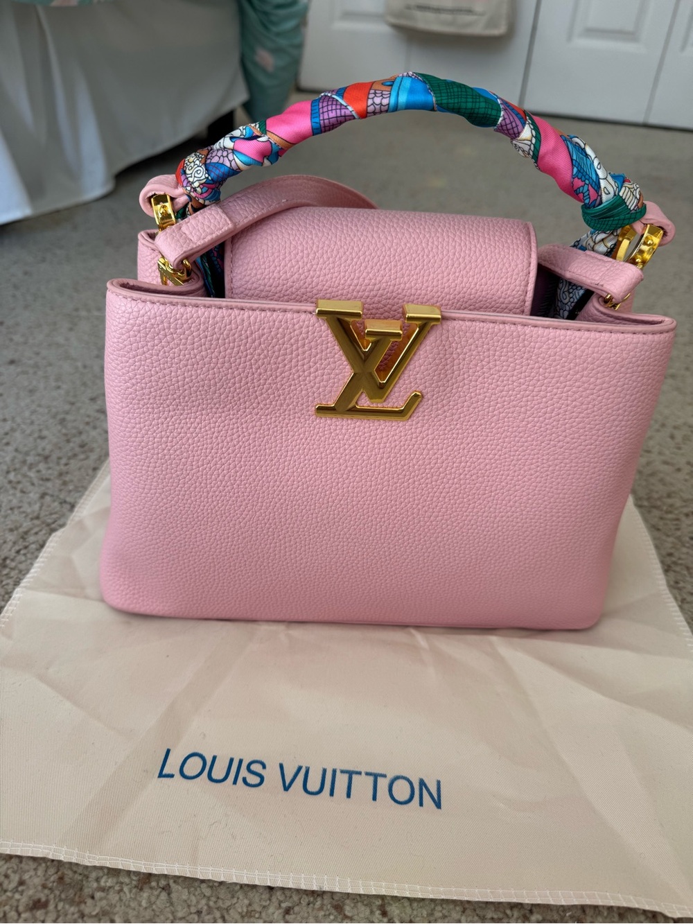 Pink leather Capucines BB Top Handle Bag (Louis Vuitton Dupe)
